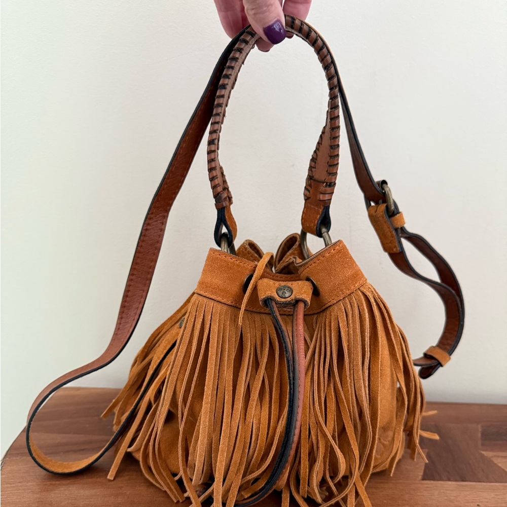 Patricia Nash Suede Fringe Bucket Bag
